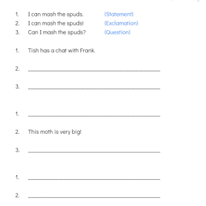 Basic Sentence Types Worksheet - Digraphs and Blends